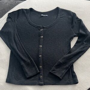 Abercrombie & Fitch Black Ribbed Button-Down Shirt